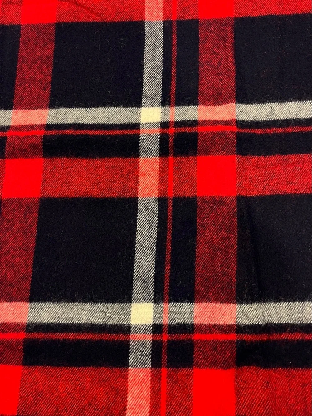VINTAGE Sears Harmony House Red Plaid Wool Throw Blanket 70”X52” With Fringe